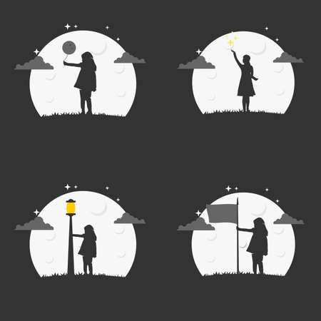 Illustration Vector Graphic of Girl in Night Logo. Perfect to use for Education Companyのイラスト素材