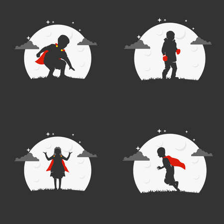 Illustration Vector Graphic of Super kids in Night Logo. Perfect to use for Education Companyのイラスト素材