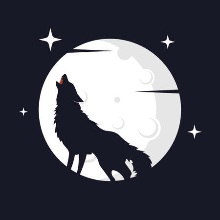 Illustration Vector Graphic of Wolf with Moon Background. Perfect to use for T-shirt or Eventのイラスト素材