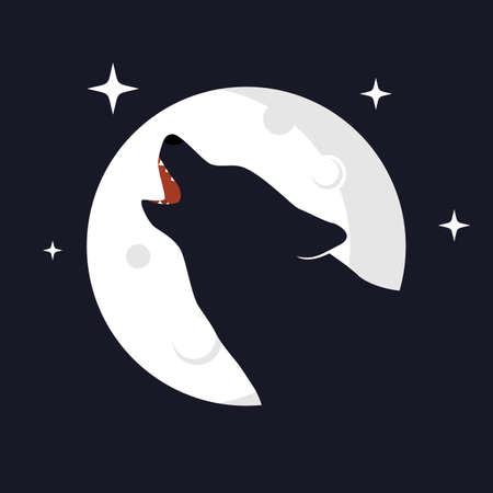 Illustration Vector Graphic of Wolf with Moon Background. Perfect to use for T-shirt or Eventのイラスト素材