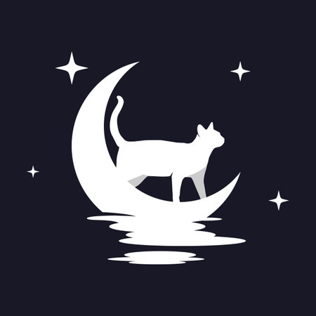 Illustration Vector Graphic of Cat with Moon Background. Perfect to use for T-shirt or Eventのイラスト素材