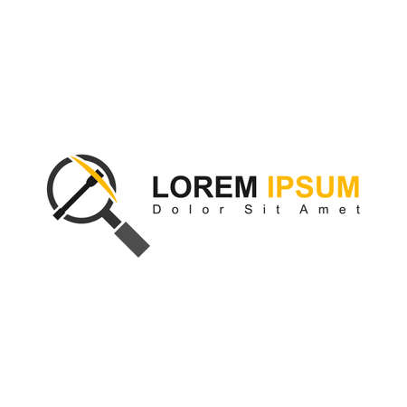 Illustration Vector Graphic of Pickaxe Search Logo. Perfect to use for Mining Companyのイラスト素材