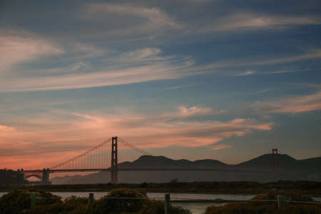 View of the Golden Gate Bridge at sunset