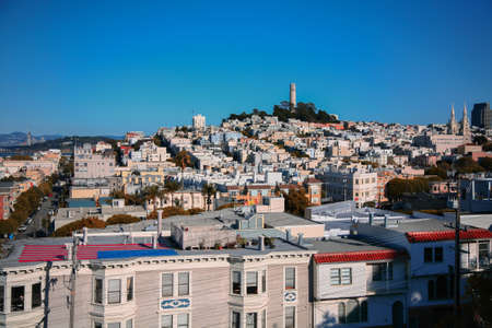 Colorful San Francisco building tops with Bay Sunny day