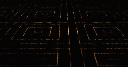 abstract background - concentric squares made of golden dots. Futuristic 3d render