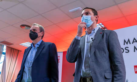 MADRID, SPAIN, FEBRUARY 21th 2022- Jose Luis Rodriguez Zapatero (Former Prime Minister of Spain) and Juan Lobato (General Secretary of PSOE of Madrid) during an eventのeditorial素材