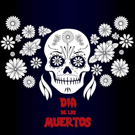 Dia de Los Muertos, Day of the Dead or Halloween greeting card, banner, invitation. Decorated skull vector illustration. Concept of Day of the Dead in Mexicoのイラスト素材