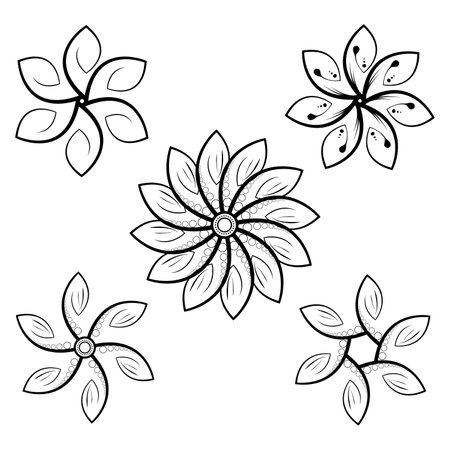 Geometric flower set isolated on white background. Line style. Minimal design elements. vector illustrationのイラスト素材