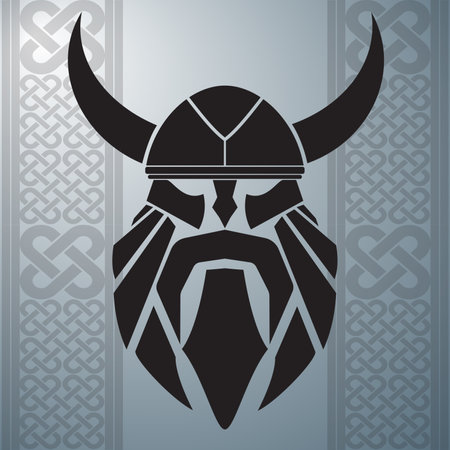 Dwarf warrior head with helmet logo. Stencil style. vector illustrationのイラスト素材