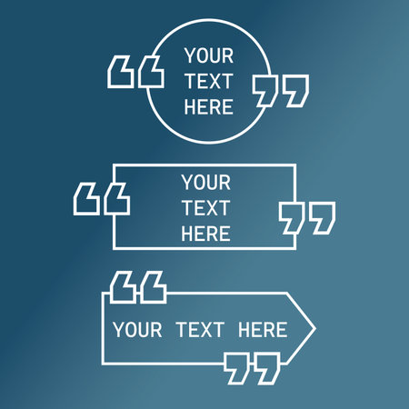 Three different text bubbles with different shapes and side quotation marks, ready to add a custom text.のイラスト素材