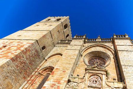 Cathedral of Santa Maria de Porquenza. A monumental gothic style structure. The building is old and has a lot of historyの写真素材
