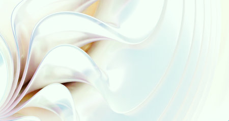A white background with a white and gold swirl in a pearl like material. The swirl is very curvy and has a lot of detailの写真素材