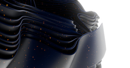 A black ribbon arranged in layers with orange sparks on it. The ribbon is long and has a lot of...