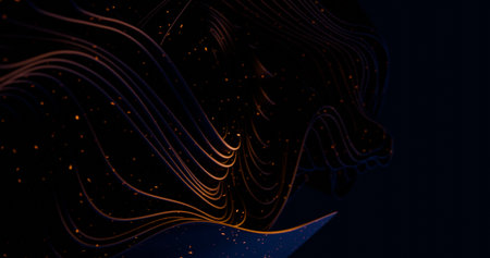 A black and orange abstract background with dark waves. Trendy modern image in Windows 11 style