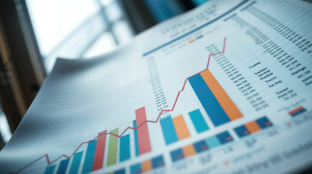 A graph is shown on a piece of paper with numbers and lines on it. The graph is showing a trend and the numbers are increasingの素材