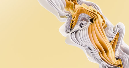 Many strips of white and orange paper forming waves. Modern and trendy windows style