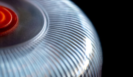 Macro detail of a new generation V-16 road safety device, emphasizing texture and material quality,...