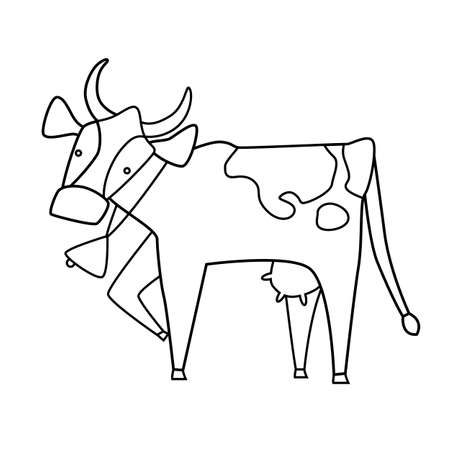 Simple black and white line drawing with a cow. Monochrome vector illustrationのイラスト素材