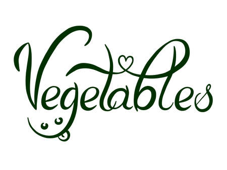 Hand drawn vegetables lettering. Cute Vector illustration. Icon, Organic  labels, tagsのイラスト素材