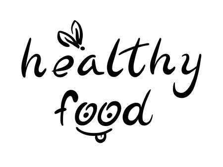 Hand drawn healthy food lettering. Vector illustration Icon, Organic   labels, tagsのイラスト素材