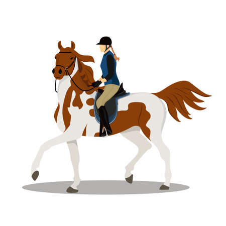Woman on horse. Horse with rider. Jockey on horse. Horse riding. Equestrian Sport. Isolated Vector Illustrationのイラスト素材