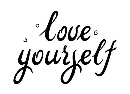 Hand drawn lettering of a phrase love yourself. Inspirational and Motivational Quotes. Handbrush lettering.Design art for T-shirts, posters, invitations, cardsのイラスト素材