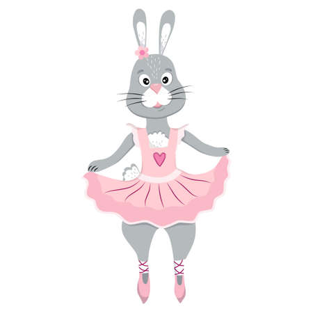 Cute bunny girl dancing. Cartoon vector illustration with no background.のイラスト素材