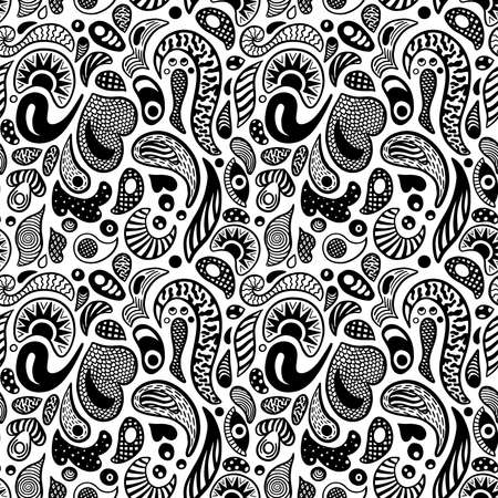 Cute cartoon doodle hipster seamless pattern. Template for your design, wallpaper, background, fabric, textile.のイラスト素材