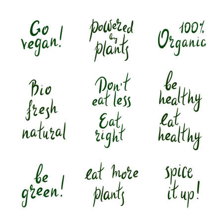 Motivational quotes for vegan, healthy food. Hand drawn beautiful lettering. Print for inspirational ecological poster, eco t-shirt, natural bag, cups, card, flyer, environmental sticker, badgeのイラスト素材