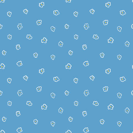 Handdrawn flower seamless pattern in sky blue and yellow color. Vector illustration.のイラスト素材