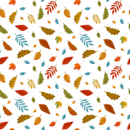Vector autumn seamless pattern. Repeated fall texture. Cozy hand drawn seasonal background. Foliageのイラスト素材