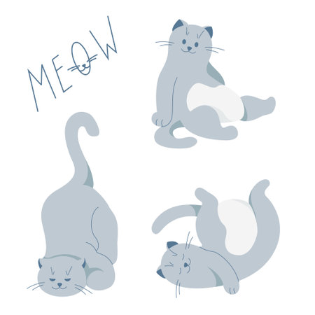 Set of cute grey cats. Cartoon character. Pet animal collectionのイラスト素材