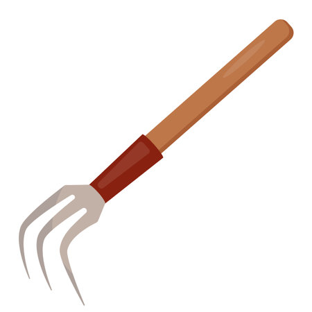 Garden tools hoe rake isolated on white background, gardening instrument hand rake in style flat, vector illustration isolated on white backgroundのイラスト素材