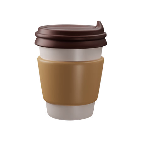 3d icon cartoon paper cup of coffee. Takeaway coffee or tea to go or delivery food concept. Vector illustration isolated on white background.のイラスト素材