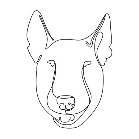 One continuous line drawing Bull Terrier vector Image. Single line minimal style dog portrait. Cute puppy black linear sketch isolated on white background. Graphic drawing.のイラスト素材
