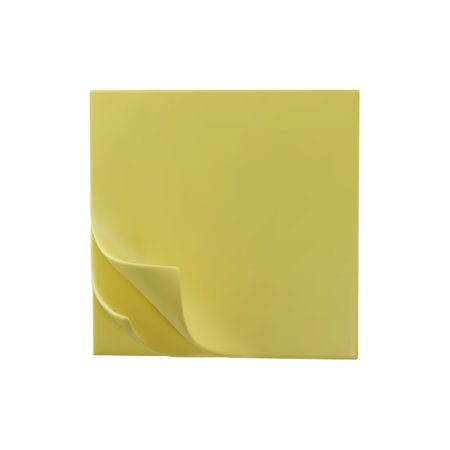 3d square tear-off yellow paper sheets for notes icon. Sticky blank perfect templates of a price tags. Empty mock up for memos. Vector white sheet of paper isolated on white backgroundのイラスト素材