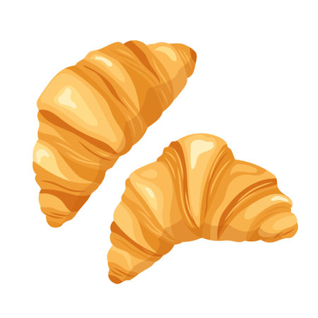 Freshly baked croissant design elements for recipe books, menu design, food blogs. Flat vector illustration. Delicious pastry traditional french breakfast or a snack food concept.のイラスト素材