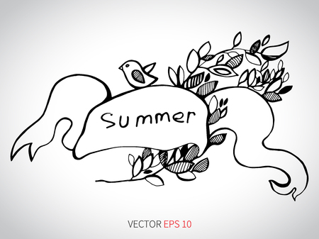 Floral banner ribbon. Hand drawn banner ribbon for your design.のイラスト素材