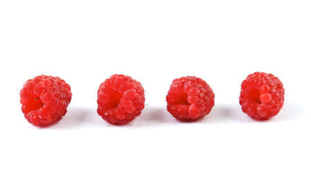 A row of Raspberries isolated on a white backgroundの写真素材