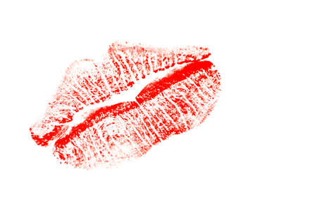 Red lipstick kiss on a white backgroundの写真素材