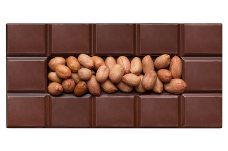 Chocolate tiles, filled with peanuts isolated on white background