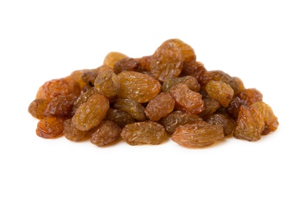 Heap of raisins isolated on white backgroundの写真素材