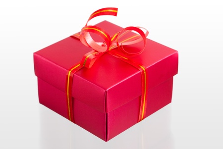Red box, tied with ribbonの写真素材