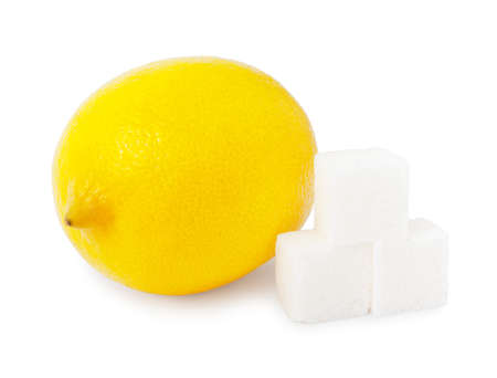 Lemon and sugar on white backgroundの写真素材