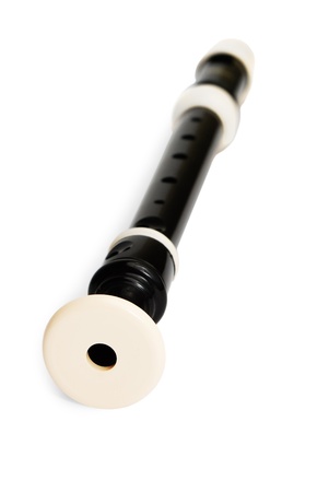 Plastic black flute isolated on white backgroundの写真素材