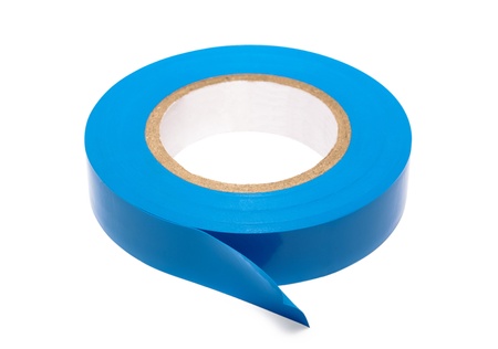 Roll of a blue insulating tape isolated on white background with clipping pathの写真素材