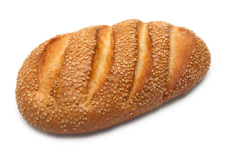 Fresh white bread with sesame  isolated on white background