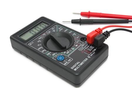 Portable electronic digital multimeter isolated on white background