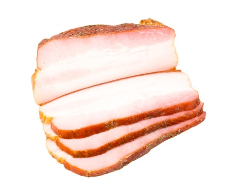 Bacon cut slice isolated on white backgroundの写真素材