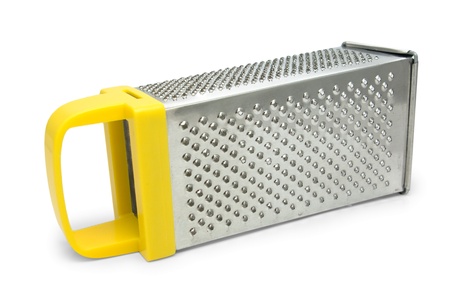 Manual grater with yellow handle on white background